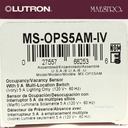 Lutron MS-OPS5AM-IV Ivory Digital Multi-Location Switch Occupancy Sensor 5A 120V