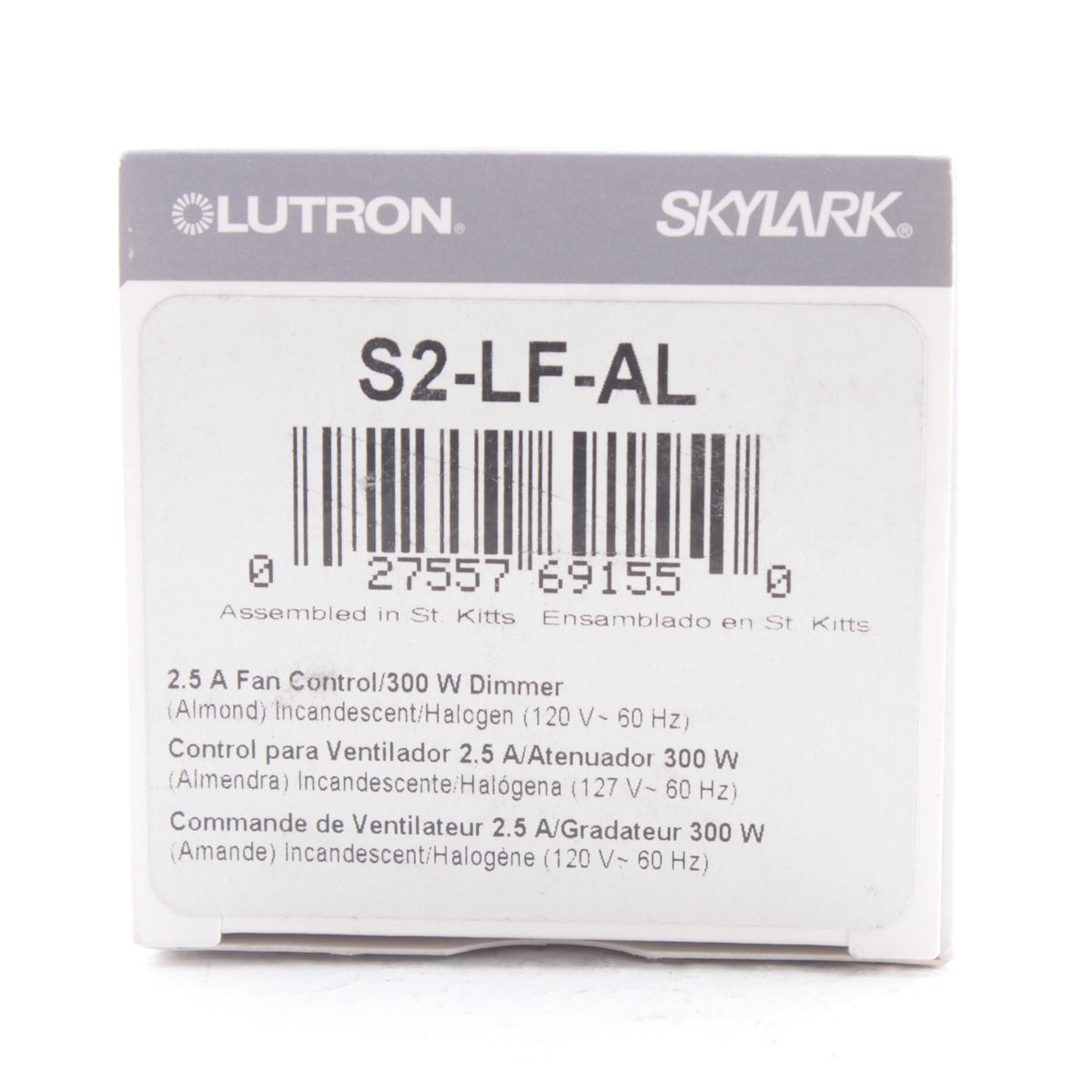 Lutron Almond Skylark 1-Pole Dual Slide 300W Dimmer 2.5A Fan Control S2-LF-AL