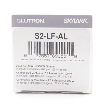 Lutron Almond Skylark 1-Pole Dual Slide 300W Dimmer 2.5A Fan Control S2-LF-AL