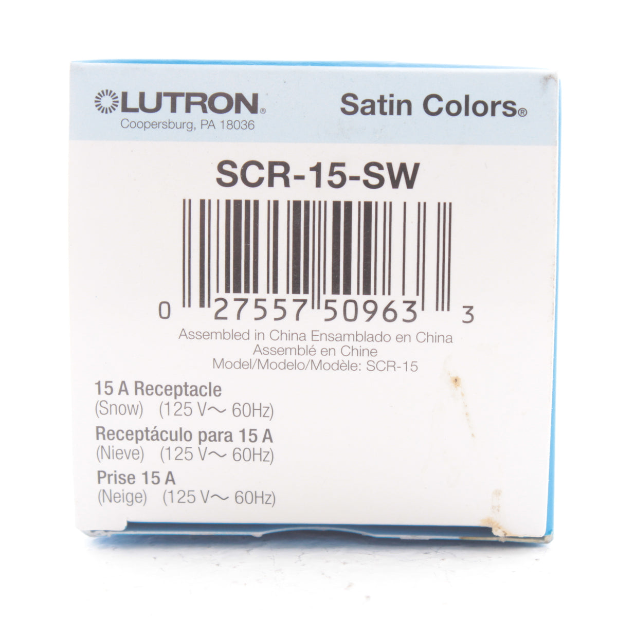 Lutron Satin Colors Snow Duplex Receptacle Outlet NEMA 5-15R 15A 125V SCR-15-SW