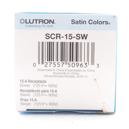 Lutron Satin Colors Snow Duplex Receptacle Outlet NEMA 5-15R 15A 125V SCR-15-SW