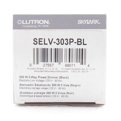 Lutron Skylark Black 3-Way Dimmer 300W Switch Electronic Low Volt SELV-303P-BL