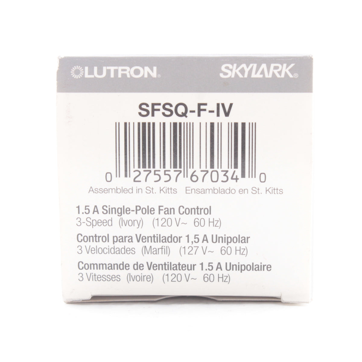 Lutron Ivory Single Pole 3-Speed Ceiling Fan Speed Control 1.5A 120V SFSQ-F-IV
