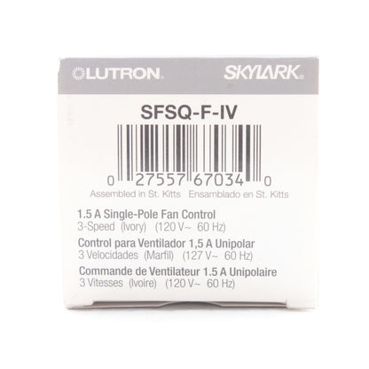 Lutron Ivory Single Pole 3-Speed Ceiling Fan Speed Control 1.5A 120V SFSQ-F-IV