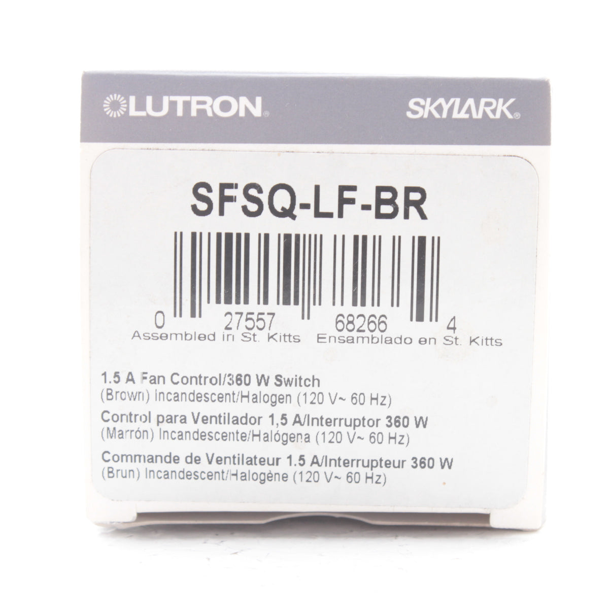 Lutron Skylark Brown 1.5A Ceiling Fan Speed 360W Light Switch Control SFSQ-LF-BR