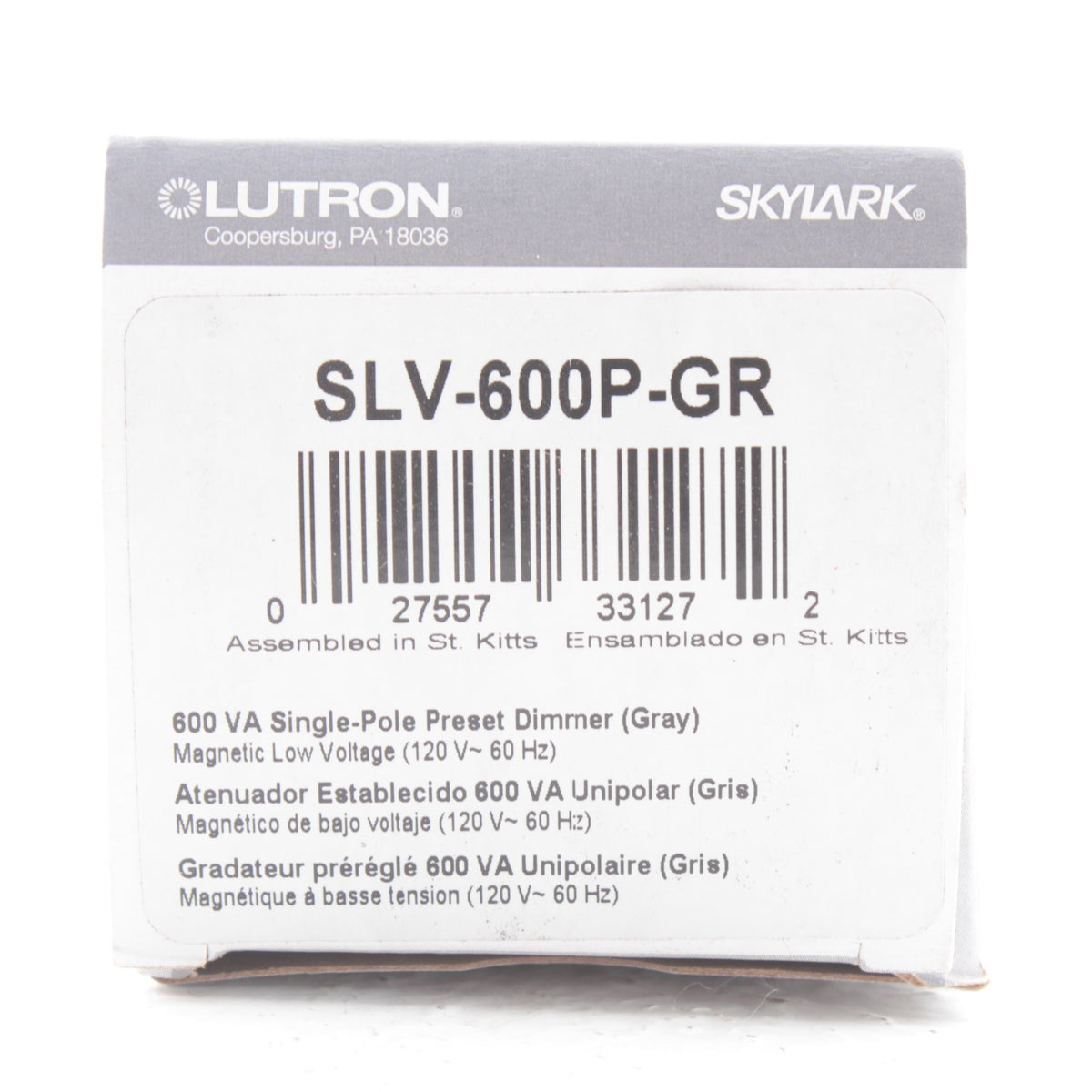 Lutron Gray Magnetic Low Volt Single Pole Dimmer Preset 600VA 450W SLV-600P-GR