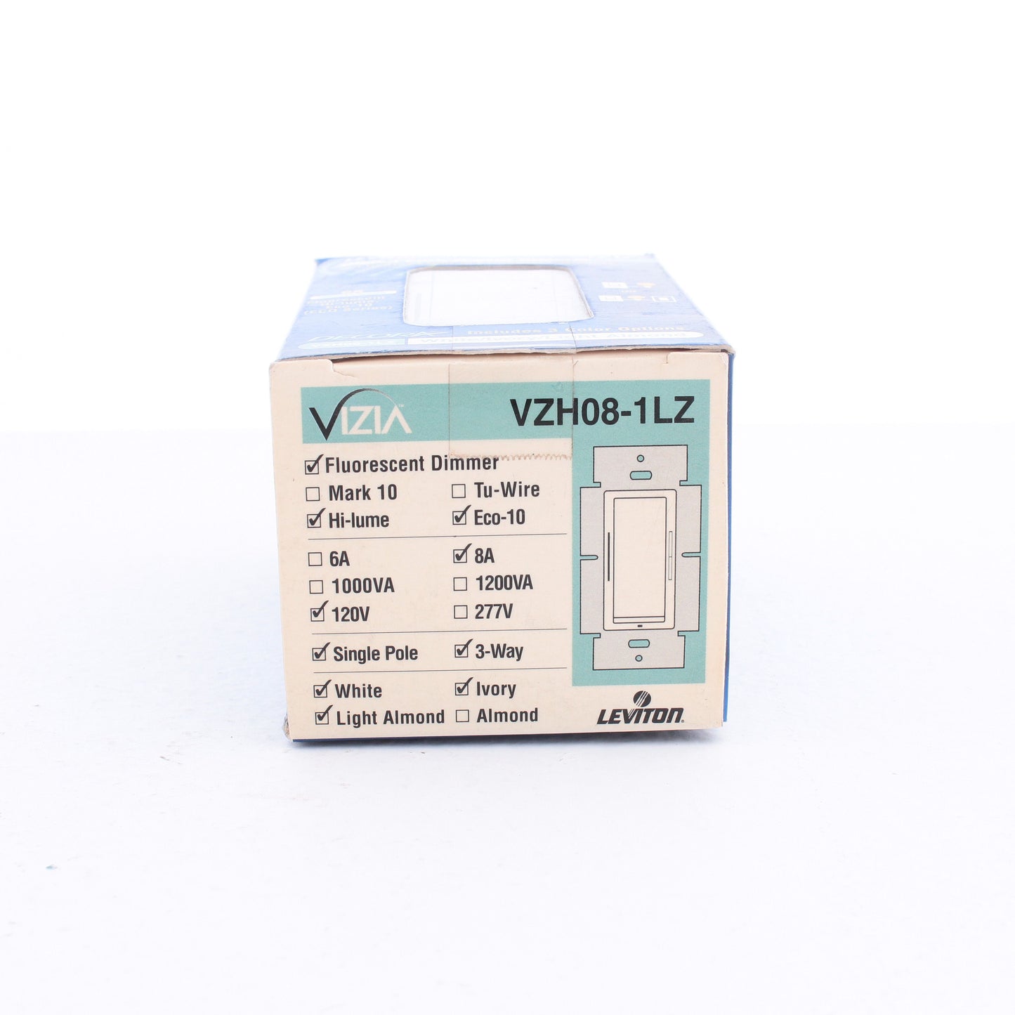 Leviton VZH08-1LZ Almond Vizia White Ivory Lt. Eco Fluorescent Dimmer Switch 8A