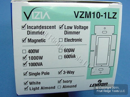 Leviton VZM10-1LZ Light Almond White Ivory Vizia 1000W/VA Wall Dimmer Switch