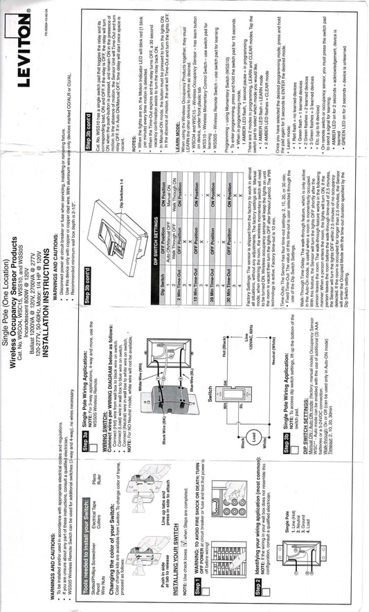 Leviton WSC04-I0W White RF Wireless Self-PoweRed Occupancy Sensor 450 Sq Feet