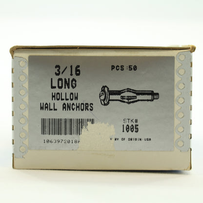 50 Metallics Long Hollow Wall Anchors 5/8"- 1-3/16" Grip Range 3/16" Screw 1005