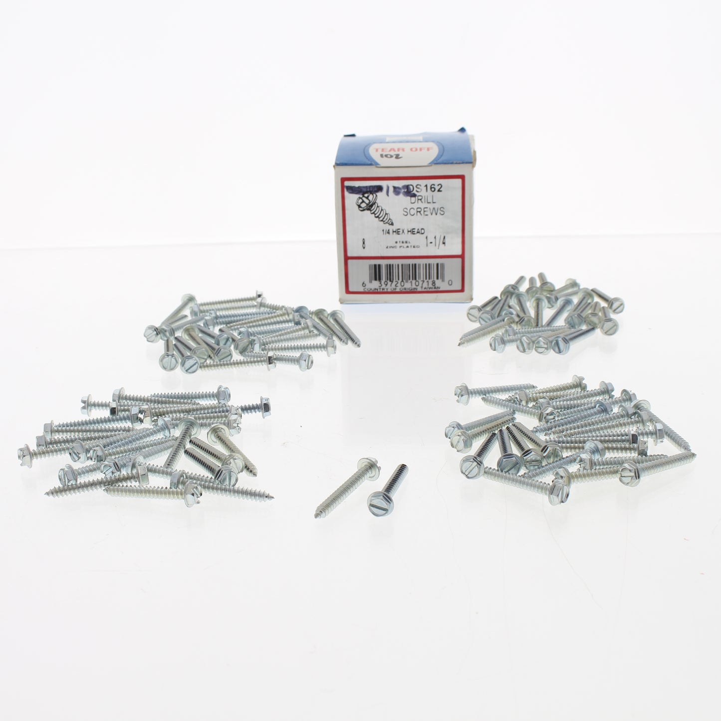 102-Pack Metallics #8 x 1-1/4" Drill Screws 1/4" Hex/Slotted Head Zinc DS162