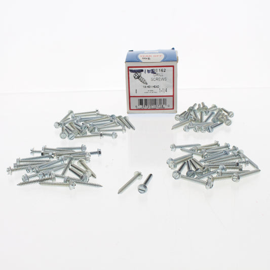102-Pack Metallics #8 x 1-1/4" Drill Screws 1/4" Hex/Slotted Head Zinc DS162