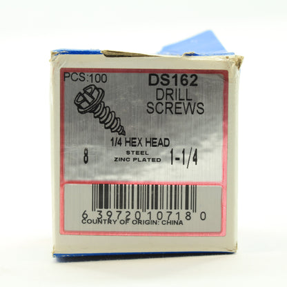 106-Pack Metallics #8 x 1-1/4" Drill Screws 1/4" Hex/Slotted Head Zinc DS162