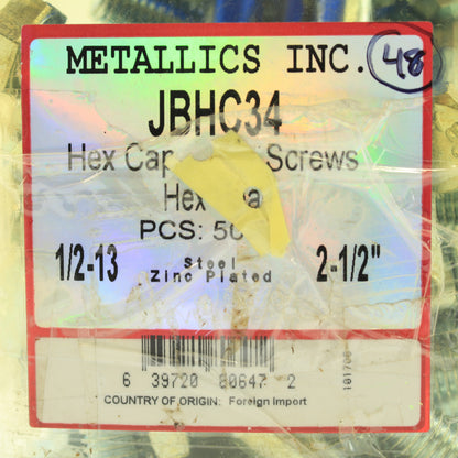 47-Pack Metallics 1/2"-13 & 2-1/2" Hex Head Bolts Zinc Plated JBHC34