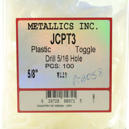 100-Pack Metallics 5/8" Plastic Toggle With Tool Key Drill 5/16" Hole JCPT3