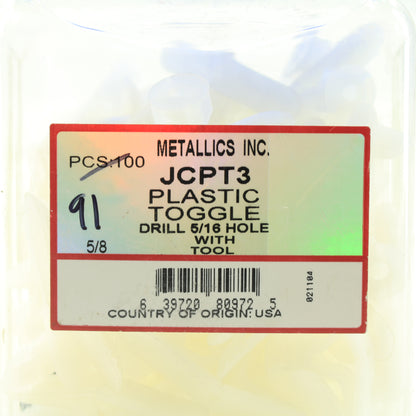 91-Pack Metallics 5/8" Plastic Toggle With Tool Key Drill 5/16" Hole JCPT3