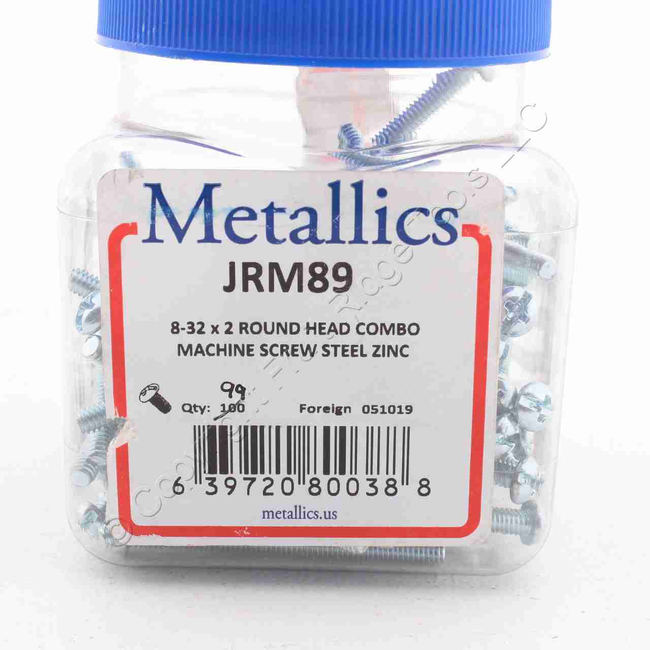 Metallics JRM89 8-32 x 2 Round Head Combo Machine Screw Steel Zinc- 99 Pack