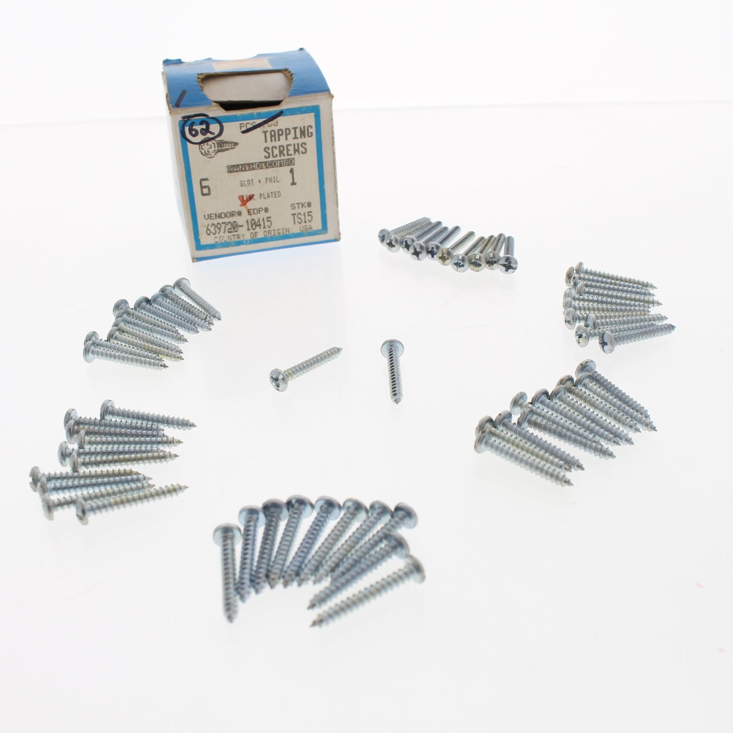 62-Pack Metallics #6 x 1" Pan Head Combo Tapping Screws Zinc Plated TS15
