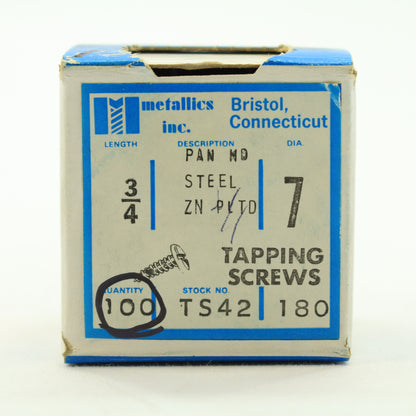 100-Pack Metallics Tapping Screws #7 x 3/4" Pan Head Zinc Plated TS42