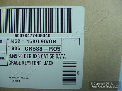 Keystone Cat 5e Orange Jack Insert Fits Leviton Quickport Category 5e MIGK52-OR