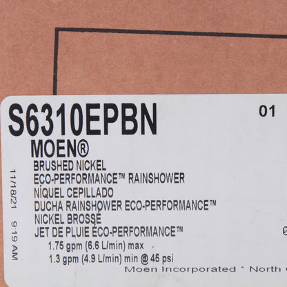 Moen S6310EPBN Exact Temp 7" Eco-Performance One-Function Rainshower Showerhead