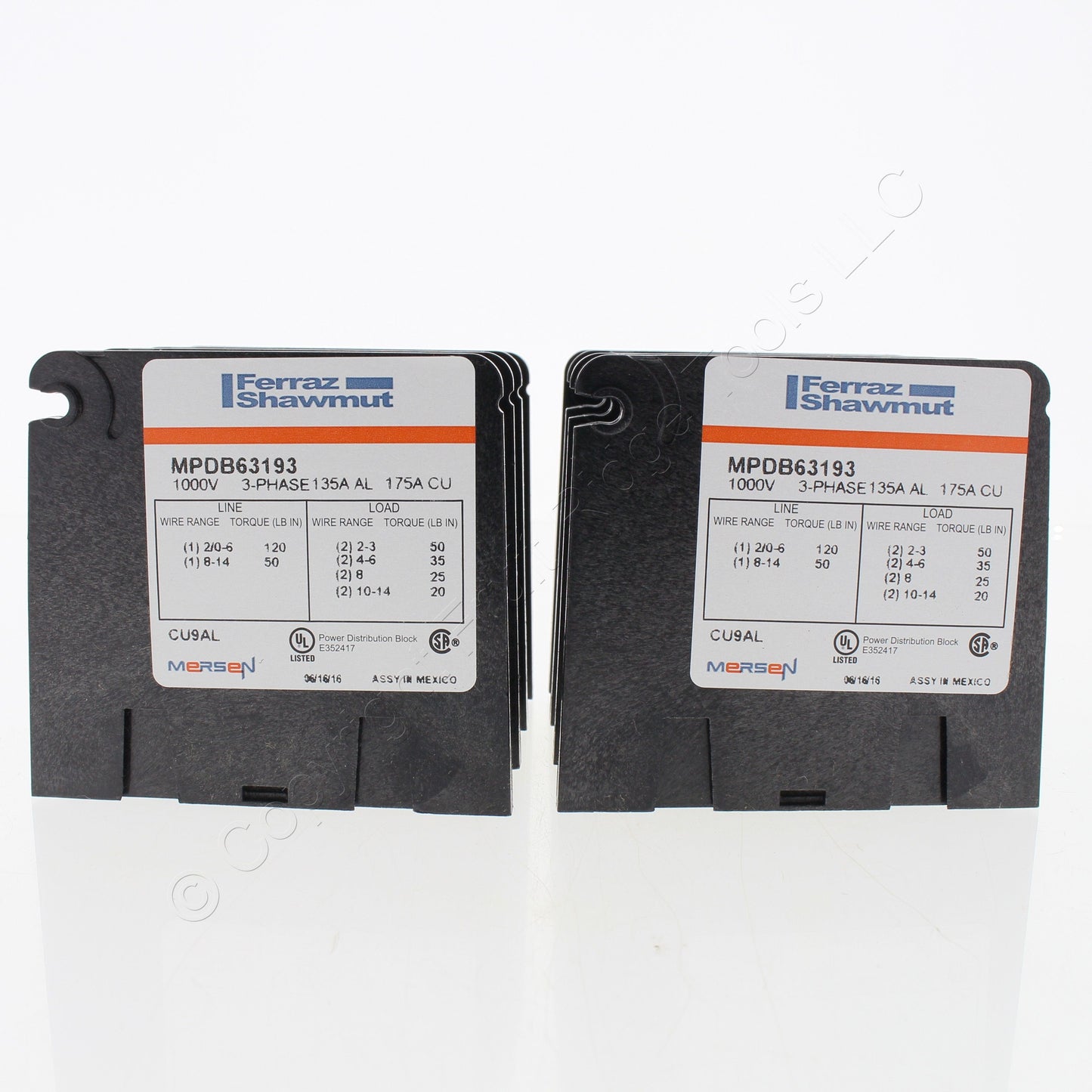 Mersen MPDB63193 Open-Style Power Distribution Blocks 2-Pack