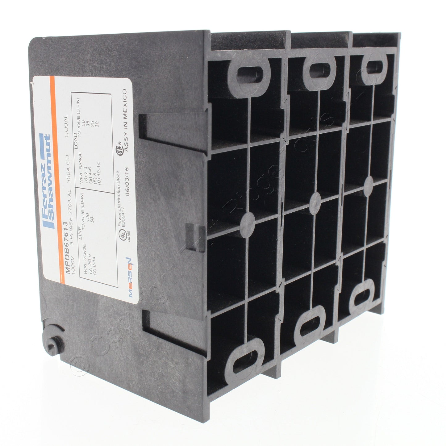 Mersen MPDB67613  Open-Style Power Distribution Blocks 3 Phase