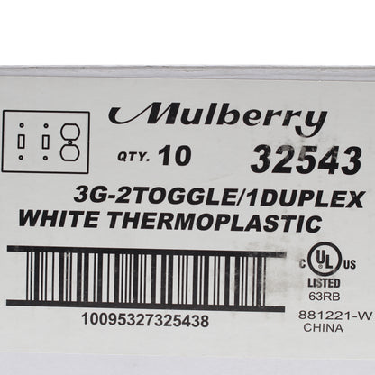 Mulberry 32543 White 3-Gang Toggle Duplex Unbreakable Standard Wallplates 10pcs