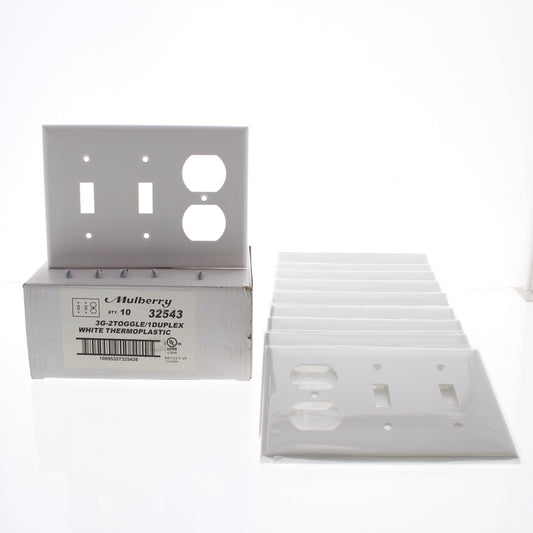 Mulberry 32543 White 3-Gang Toggle Duplex Unbreakable Standard Wallplates 10pcs