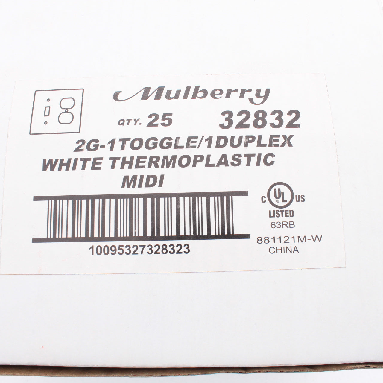 Mulberry 32832 White 2-Gang Thermoplastic Unbreakable Midi Wallplate Cover 25pcs