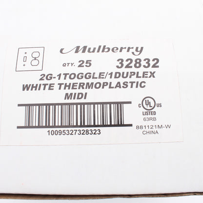 Mulberry 32832 White 2-Gang Thermoplastic Unbreakable Midi Wallplate Cover 25pcs