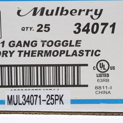Mulberry 34071 Ivory 1-Gang Toggle Switch Unbreakable Standard Wallplates 25pcs