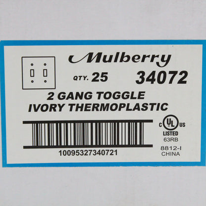 Mulberry 34072 Ivory 2-Gang Toggle Switch Unbreakable Standard Wallplates 25pcs