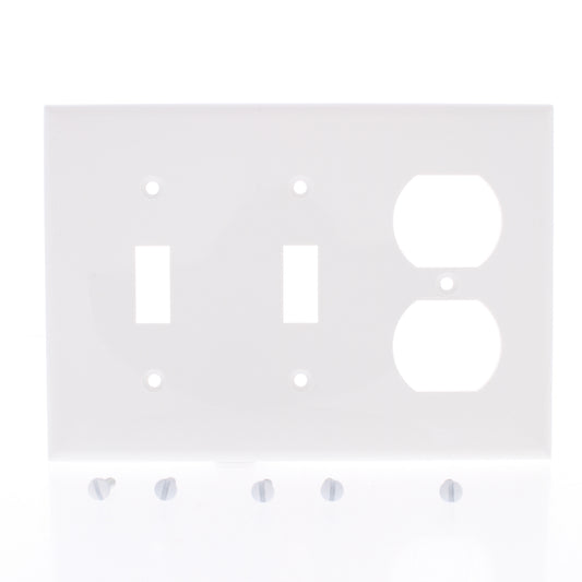 Mulberry White UNBREAKABLE 3-Gang Toggle Switch Cover Duplex Outlet Wallplate