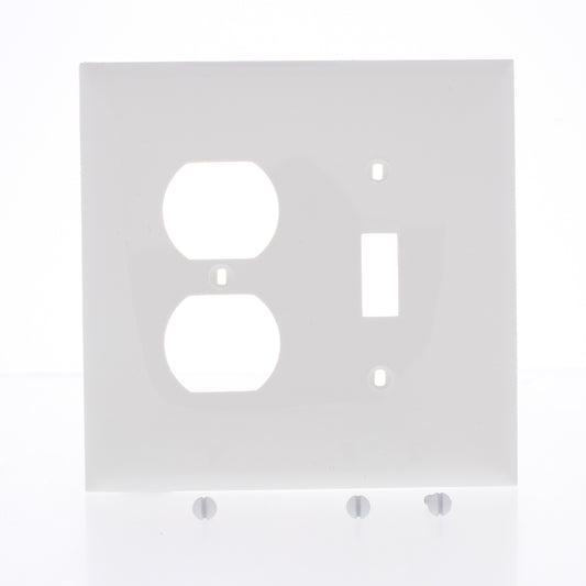 Mulberry 732832 White 2-Gang Midi Toggle Switch Duplex Outlet Nylon Wallplate