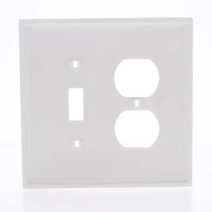Mulberry 732832 White 2-Gang Midi Toggle Switch Duplex Outlet Nylon Wallplate