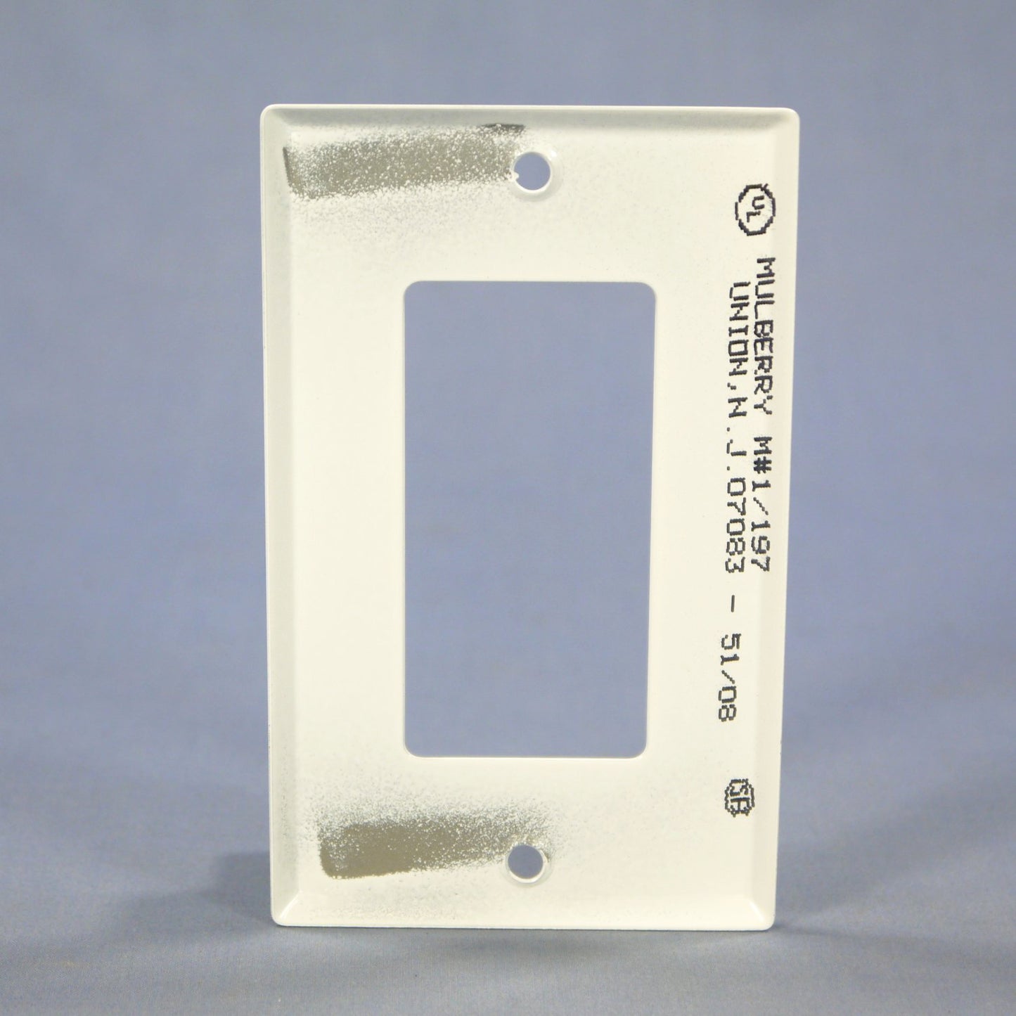 Mulberry 86401 White 1-Gang Decorator GFI Painted Metal Standard Wallplate Cover
