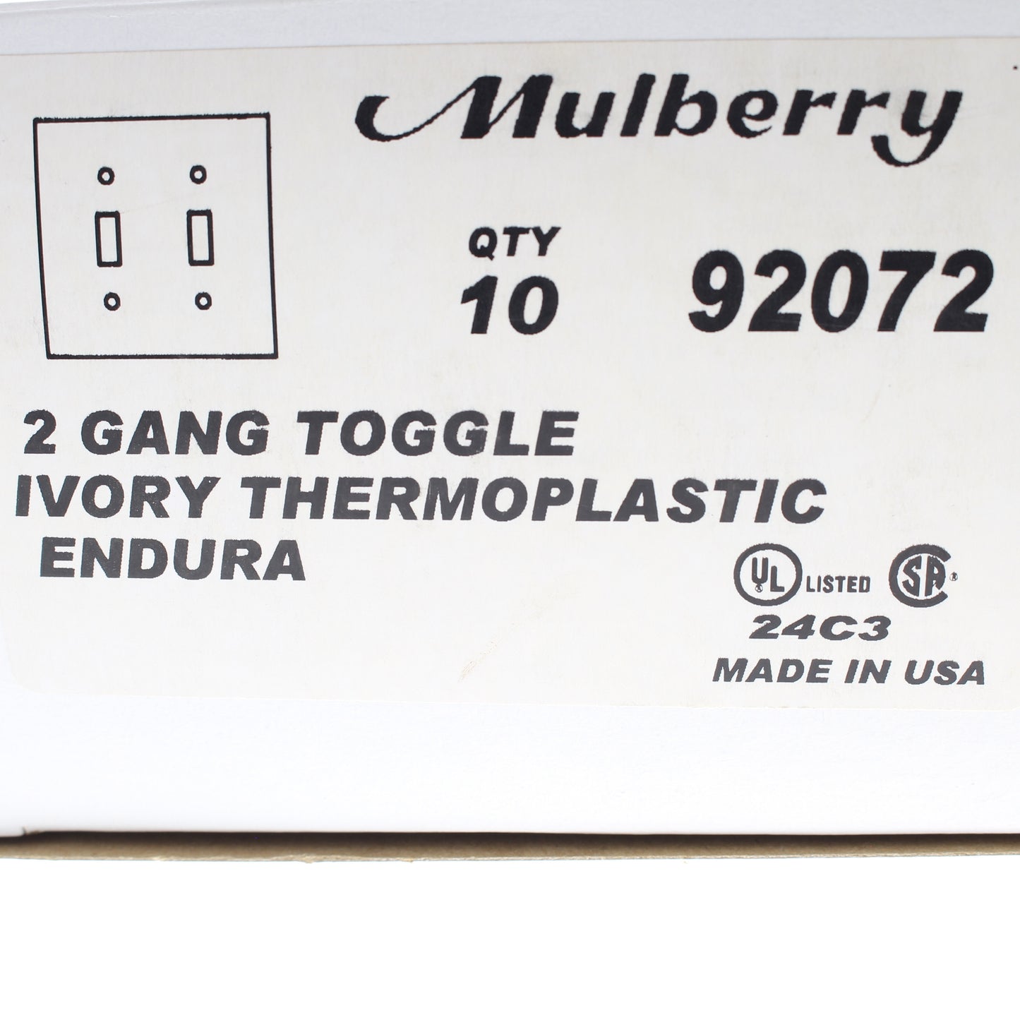 Mulberry 92072 Ivory 2-Gang Toggle Switch Unbreakable Standard Wallplates 10pcs
