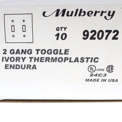 Mulberry 92072 Ivory 2-Gang Toggle Switch Unbreakable Standard Wallplates 10pcs