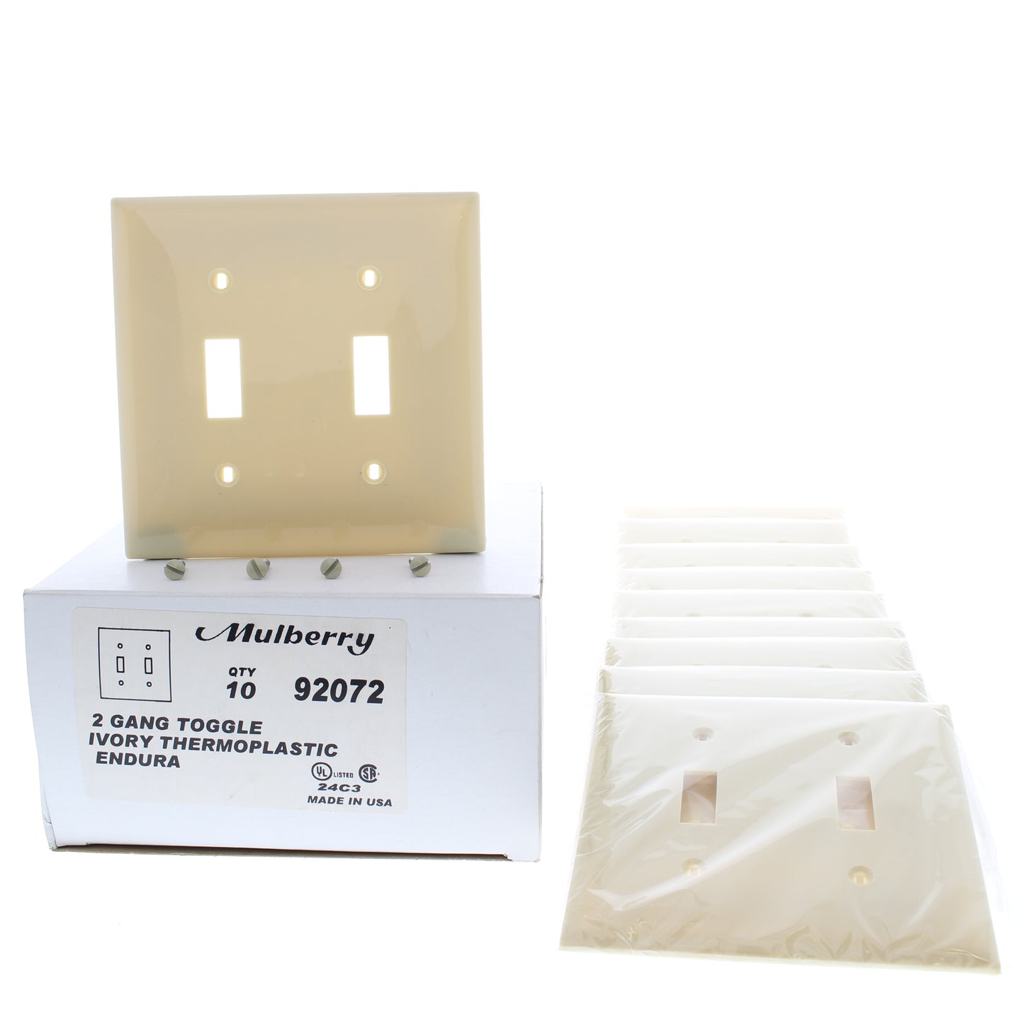 Mulberry 92072 Ivory 2-Gang Toggle Switch Unbreakable Standard Wallplates 10pcs