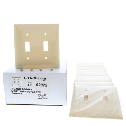 Mulberry 92072 Ivory 2-Gang Toggle Switch Unbreakable Standard Wallplates 10pcs
