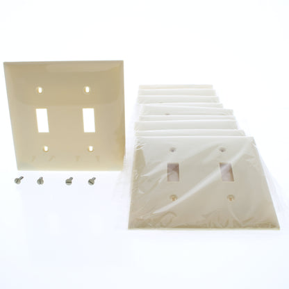 Mulberry 92072 Ivory 2-Gang Toggle Switch Unbreakable Standard Wallplates 10pcs