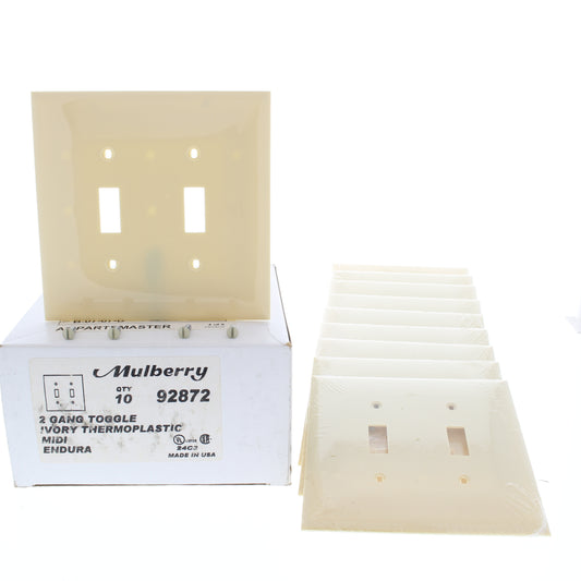 Mulberry 92872 Ivory 2-Gang Thermoplastic Unbreakable Midi Wallplate Cover 10pcs