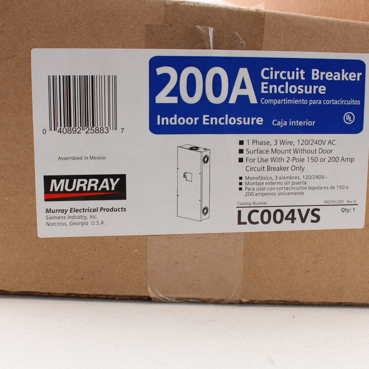 Murray LC004VS 200A 1-Phase Main Lug Load Center 2-Space Indoor Electrical Panel