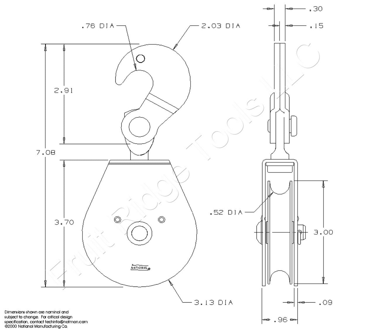 National Hardware N229-005 Zinc Plated Steel 3" Swivel Hook Single Pulley 3223BC