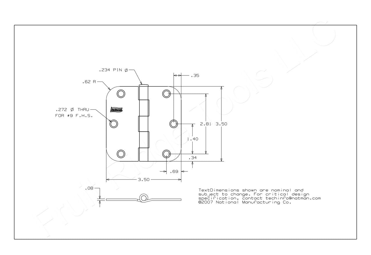 National Hardware N266-247 3.5" Removable Pin Door Hinges Brass Finish Steel 2pc