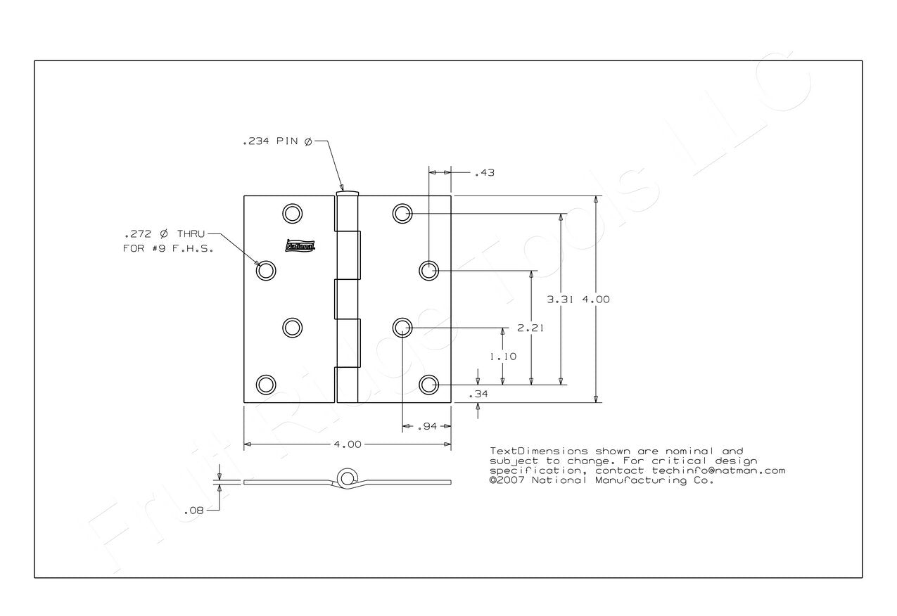 National N325-282 Satin Nickel Finish Steel 4" Removable Pin Interior Door Hinge