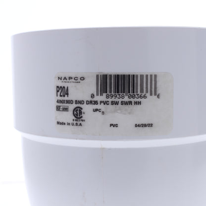 Napco P204 4" Short Turn Sewer and Drain 90 Degree Elbow PVC Pipe SDR35 1/4 BEnd