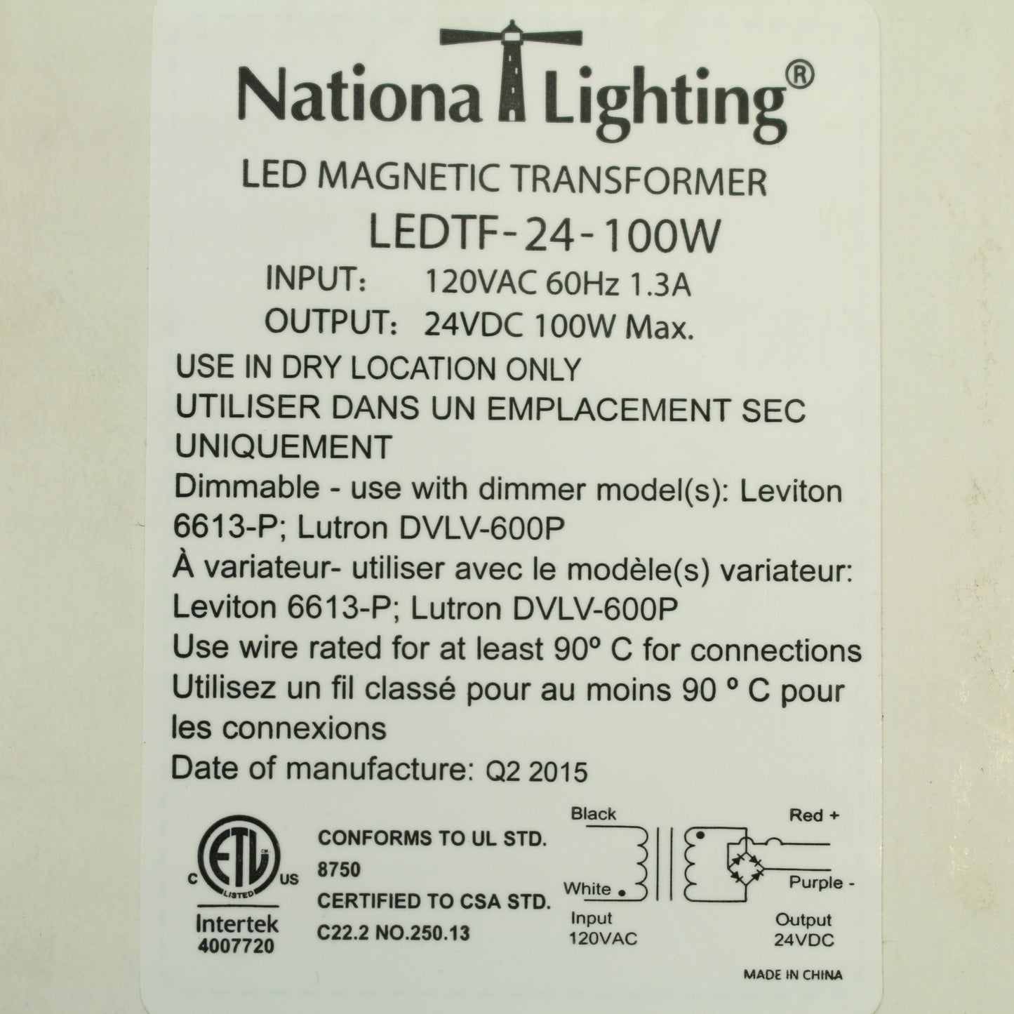 Nationa Lighting 100W LED Magnetic Transformer LEDTF-24-100W