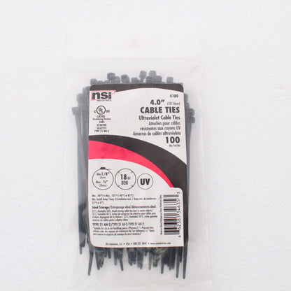 NSI 4180 4" Black Cable Tie 18Lb Tensile Strength 100 Pack